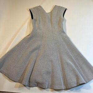 Rebecca Taylor Size 2 Textured Black & White Dotted Fit & Flare Cap Slv Dress‎